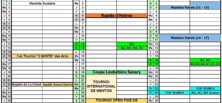 Calendriers et Tournois